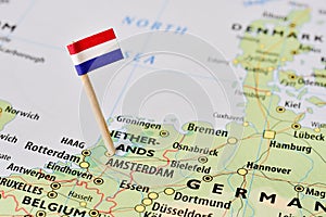 Netherlands flag on map