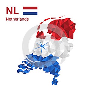 Netherlands flag map in polygonal geometric style.