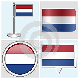 Netherlands flag - set of sticker, button