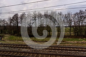 Netherlands, Hague, Schiphol, a train on a railroad track