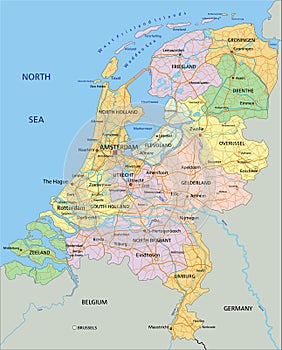 Netherlands - Highly detailed editable political map with separated layers.