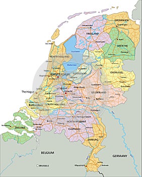 Netherlands - Highly detailed editable political map with separated layers.