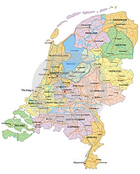 Netherlands - Highly detailed editable political map with separated layers.