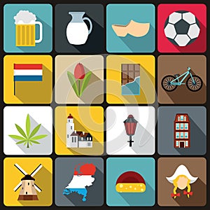 Netherlands icons set, flat style