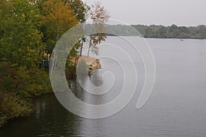 Netherlands, Limburg, Bergen, Well, September 30, 2020, 12 a.m. 55, Leukermeer Lake with wooded bank, occasionally interrupted by