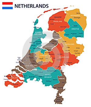 Netherlands - map and flag - illustration