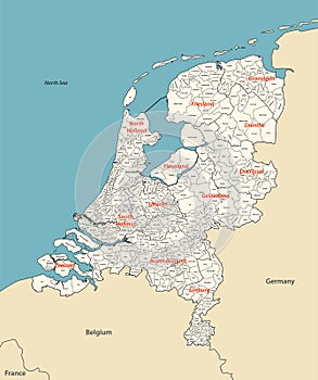 Netherlands map with neighbouring countries. Vector illustration