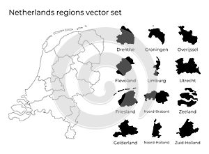 Netherlands map with shapes of regions.