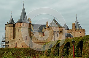 Netherlands, Muiden Castle, Historic gardens, view of the fortress