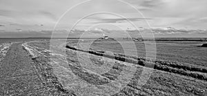 Netherlands. Panoramic view of the Dutch dike along the north sea