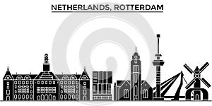 Netherlands, Rotterdam architecture vector city skyline