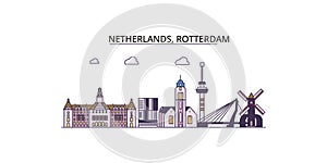 Netherlands, Rotterdam tourism landmarks, vector city travel illustration