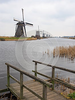 Netherlands rural landscape with windmills