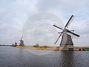 Netherlands rural landscape with windmills