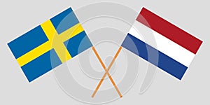 Netherlands and Sweden. The Netherlandish and Swedish flags. Official proportion. Correct colors. Vector