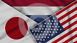 Netherlands United States of America Japan Flags Together Fabric Texture Illustration