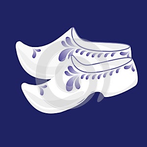 Netherlands. Vector illustration of traditional shoes with blue petals.