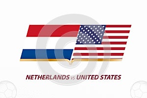 Netherlands vs United States in Football Competition, Round of 16. Versus icon on Football background