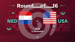 Netherlands vs usa playoff round of 16 match Football 2022. 2022 World Football championship match versus teams intro sport