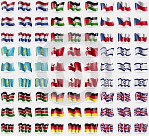 Netherlands, Western Sahara, Czech Republic, Kazakhstan, Tonga, Israel, Kenya, Germany, United Kingdom. Big set of 81 flags.