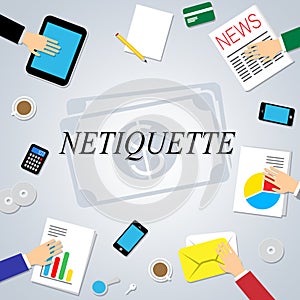 Netiquette Polite Online Behavoir Or Web Etiquette - 2d Illustration