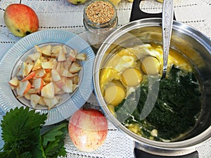 Nettle apple cake with sesame