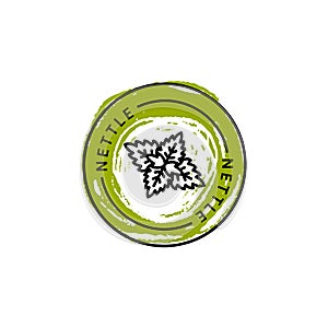 Nettle leaf badge and icon in trend linear and hand draw style - Vector Logo Emblem of Nettle photo