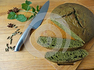 Nettles green round bread, weed dough