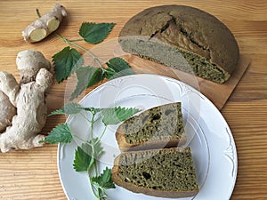 Nettles green round bread, weed dough