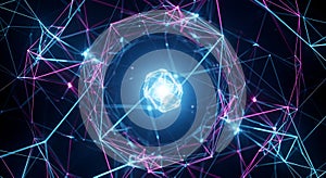 Abstract Glowing Network Structure with Interconnected Nodes and Lines Illustration, AI generative