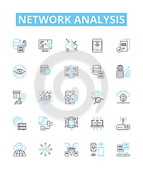 Network analysis vector line icons set. Network, Analysis, Topology, Graph, Structure, Connectivity, Flow illustration