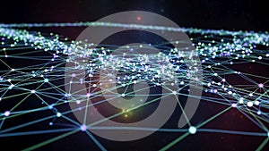 The network appears as a web of luminous points connected by