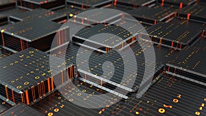 Network, blockchain, binary code. Blocks of information, encoding and protection