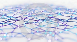 A close up view of an abstract network of interconnected lines and nodes on a white background