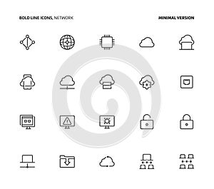 Network, bold line icons, minimal version