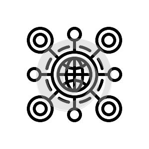 Black line icon for Network Building, connection and linked