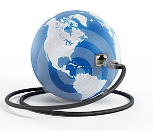 Network cable connected to the blue globe