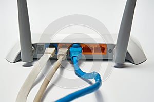 Network cable connects to wireless router, router, internet, global network.