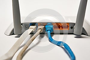 Network cable connects to wireless router, router, internet, global network.