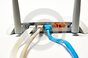 Network cable connects to wireless router, router, internet, global network.