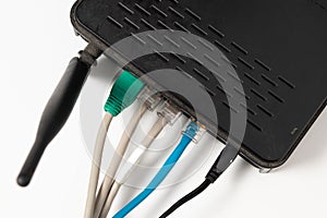 Network cable connects to wireless router  router  internet  global network