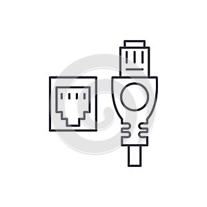 Network cable and socket line icon concept. Network cable and socket vector linear illustration, symbol, sign