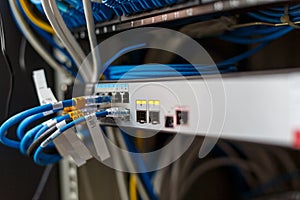 network cables connected in network switches hub