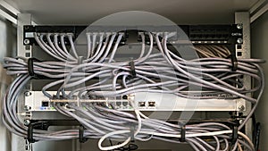 Network cables connected in network switches