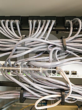 Network cables connected in network switches