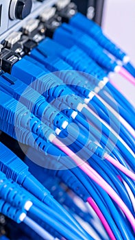 Network cables connected to server rack, data center infrastructure