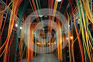 network cables connected to servers in a data center