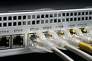 Network cables connected to a switch.
