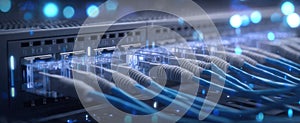 The network cables connecting digital devices in a modern data center environment..AI generated image