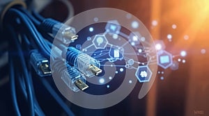 Network Cables with Digital Icons Symbolizing Future Connectivity and Data Flow